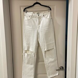 Abercrombie & Fitch Cream Distressed Baggy Straight Leg Jeans